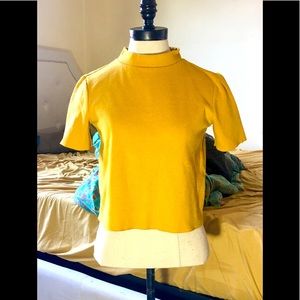 ZARA Yellow Crew Neck Crop Top Stretch Size Small